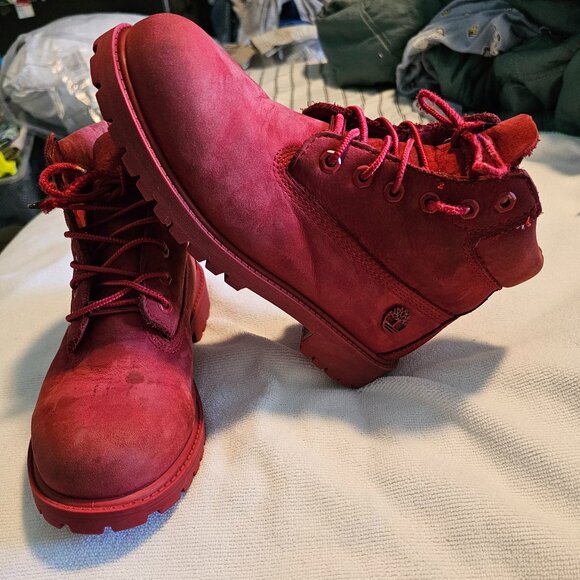 Timberland Boots Waterproof Boots Hiking Red Leather Unisex Kid's Size 2.5 - Picture 1 of 9